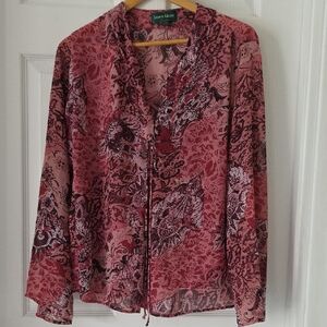 XL Pink Patterned Sheer Top